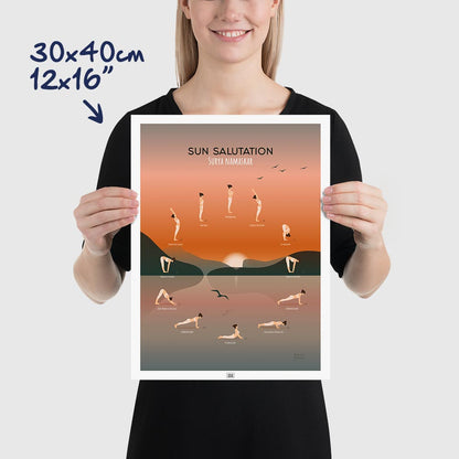 Yoga Poster: Sun Salutation Guide, dimensions 30x40 cm - 12x16"
