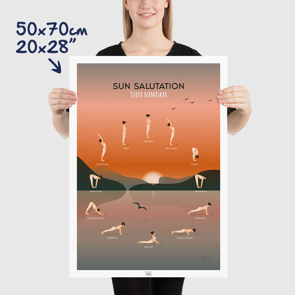 Yoga Poster: Sun Salutation Guide, dimensions 50x70 cm - 20x28"
